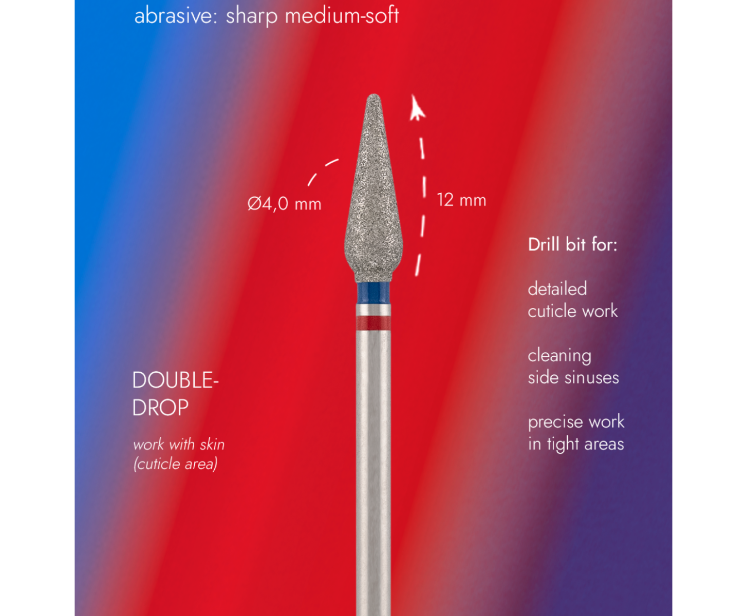Dijamantni nastavak "dvostruka kap", plavo-crveni, L – 12,0 mm, Ø 4,0 mm - Slika 3